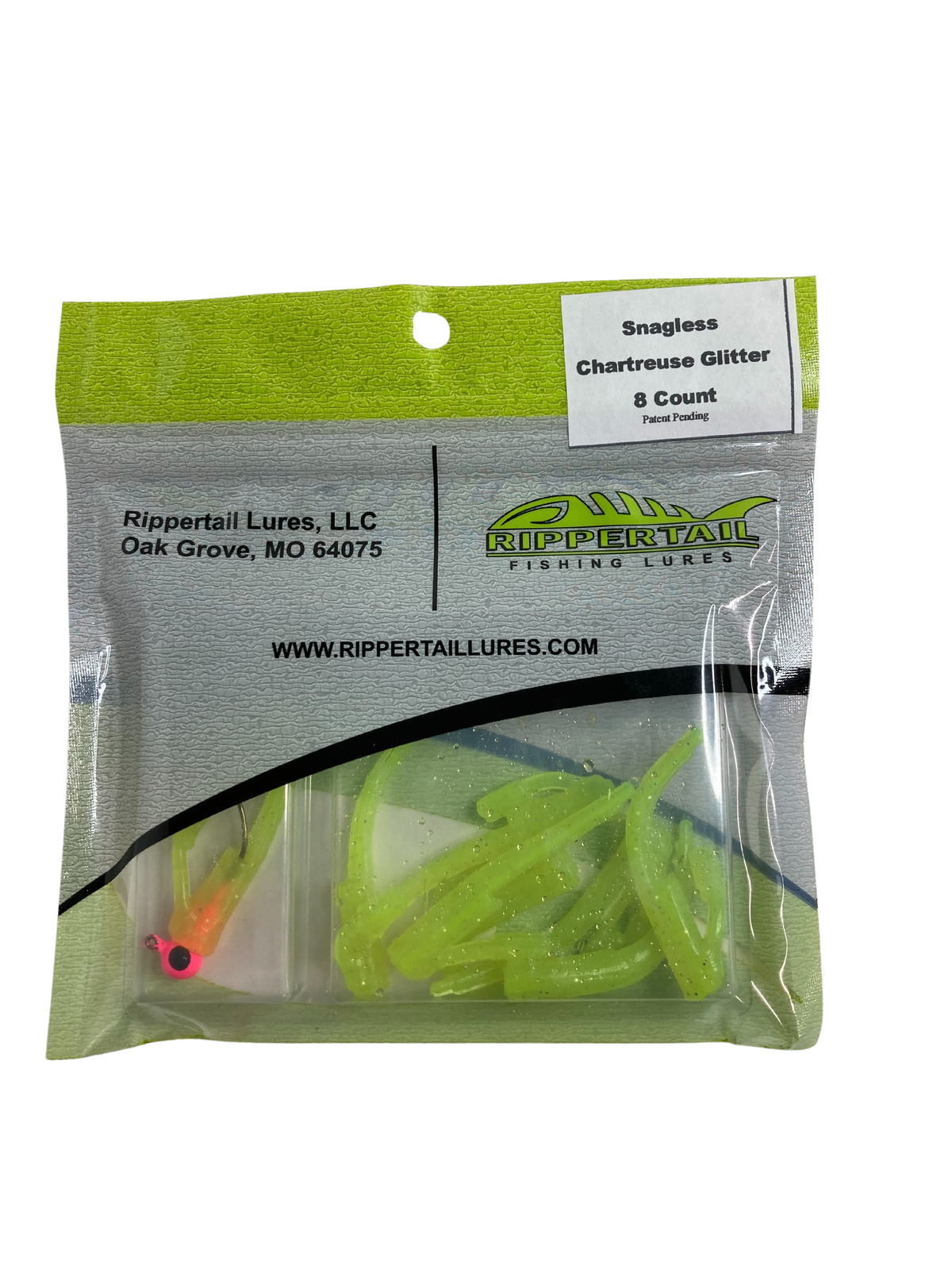 Snagless Rippertail, 8 Pack, Chartreuse Glitter - Image 4